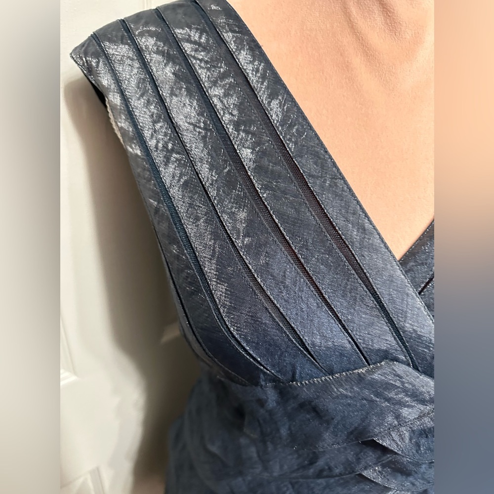 Adrianna Papell Navy Blue Shimmer Layered Cocktail Dress - Picture 4 of 7